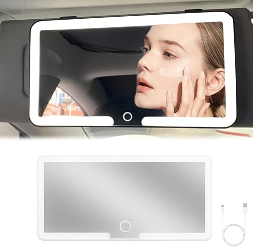 Auto Kosmetikspiegel, Auto Sonnenblende Spiegel, Auto Kosmetikspiegel mit LED Licht, Universal Sonnenblende Spiegel, A (Weiß)