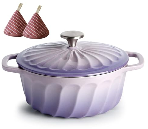 Emaillierter Gusseisentopf Mit Deckel, Runde Auflaufform, 2,5 L, Antihaftbeschichtete Auflaufform, Kochgeschirr Zum Schmoren, Braten, Brot, Robuster Schmortopf Für Hohe Beanspruchung,Lila