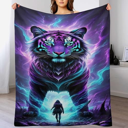 PAZZK Premium Tagesdecke | Bettüberwurf Wohndecke Weiche Flannel Tiger Decke Sofadecke Mit 3D Muster Vier Jahreszeiten Wohndecke Für Bett/Couch（150×200cm）