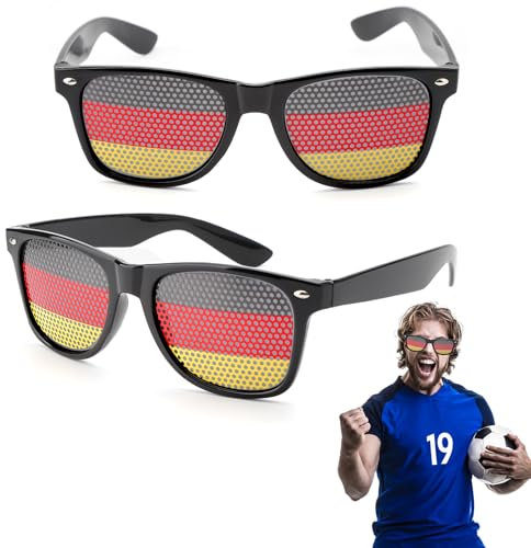 VOSSOT 2 Stück Deutschland Sonnenbrille, Deutschland Fanartikel, Nationalfeiertag 2024 Sonnenbrillen, Fan Sonnenbrille, Deutschland Fanbrille, Deutschland Fanartikel Pack, Länderflaggen Sportbrille