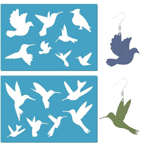 GORGECRAFT 2 Stile Kolibri-Acryl-Schablone Wiederverwendbar Kunststoff Fliegender Vogel Ohrringe Vorlagen Silhouetten-Schilder-Schablonen Für Schmuckherstellung Malerei Scrapbooking DIY-Basteln 13x9cm