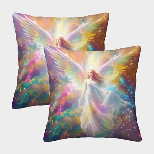VesFy Heiliger Engel Wurfkissenbezug 2er-Set Dekokissen Kissenhülle Kissen Deko Kissen Fall Kissenbezüge Für Schlafzimmer Wohnzimmer Sofa 50x50cm
