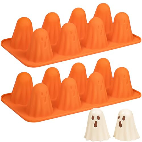 Kamehame Lot de 2 moules à chocolat en silicone pour Halloween, fantôme, pudding, chocolat, bonbons, glaçons