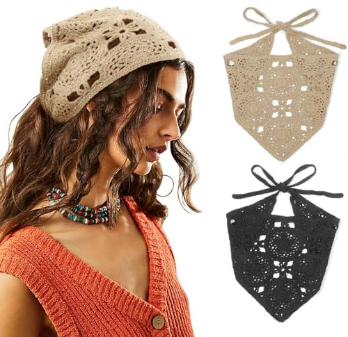 DRESHOW 2 Stück Damen Boho Stirnbänder Dreieck Kopftücher Bandanas Turban Krawatte Haarbänder Elastisches Haarschal für Frauen und Mädchen