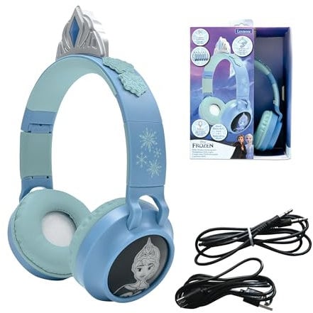 Lexibook, Frozen, 2-1 Auriculares inalámbricos y con Cable con Tiara Princesa, Sonido Limitado a 85 dB, Efectos de iluminación, Plegable, Ajustable, Recargable, HPBT015FZ