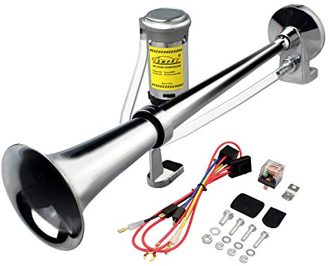 GAMPRO 12V 150db lkw hupe, Chrom Zink Dual Trompete Air Horn mit Kompressor für alle 12V Fahrzeuge LKW Lörries Züge Boote Cars Vans (weiß)