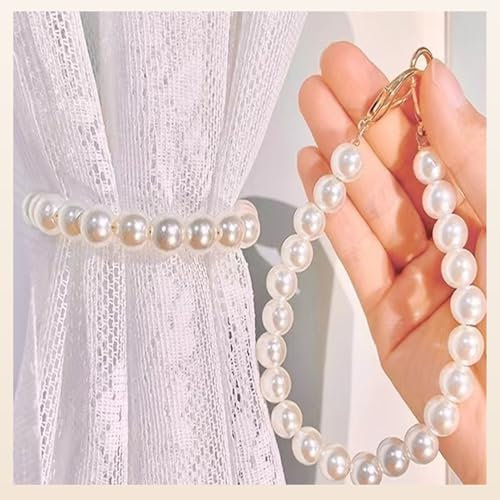 Hicello 2 PCS Curtain Tiebacks ABS Pearl, Decorative White Curtain Holdbacks, 41cm Drapery Tie Backs, Dia-1cm