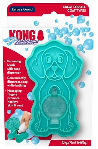 KONG ZoomGroom Bubbles Dog Brush - Soap Dispensing, Massaging and Gooming Brush for Dogs, Removes Shedding Hair - Works on All Coat Types and Lengths