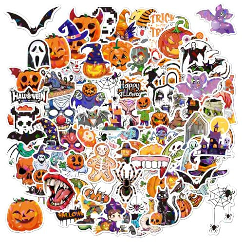 POPOYU 100pcs Halloween Stickers for Gift Wrapping, Halloween Theme Water Bottle Stickers for Kids,Teens Boys Girls, Halloween Vinyl Stickers for Halloween Party Decoration,Laptop,Skateboard