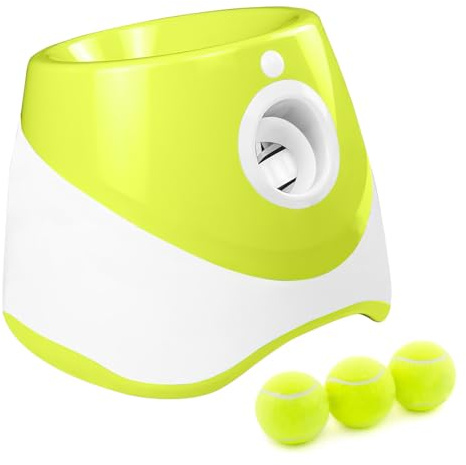 Xoeminor Tennis Ballmaschine, Hunde Ball Interaktive Ballwurfmaschine 3 Tennisbälle Inklusive, In 3 Stufen Einstellbarer Abstand Bis zu 9 M, Interaktives Spielzeug für Kleine Hunde (Grasgrün)