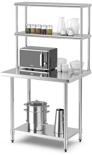 GYMAX Tavolo da Lavoro per Cucina Acciaio Inox Professionale, Carico 180kg + 155kg, Ripiano Inferiore Regolabile, per Commerciale Ristorante Ospedale (Stile 3, 92 x 61 x 170 cm)