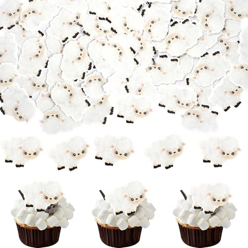 60 Stück Essbare Schafe Tortendeko Bauernhof Tiere Thema Cupcake Toppers Schafe Kuchen Deko für Baby Dusche Kinder Jungen Mädchen Geburtstag Baby Dusche Party Kuchen Dekorationen