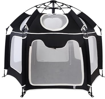 2-in-1 Laufstall Baby – Kinderzelt Indoor & Outdoor Spielpen für Babys und Kleinkinder, 150 x 110 cm | Mit Sonnenschutz, Moskitonetz, Tragetasche | Klappbar & Portabel Pop-Up Spielzelt, Schwarz