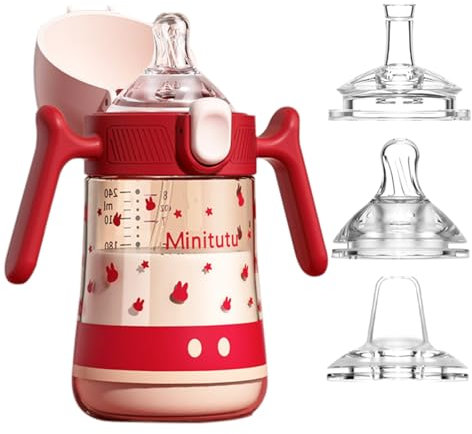 Tasse d'apprentissage pour Bébé, Biberon à Paille Enfant anti-débordement, Gobelet à jet souple étanche 240ml/8oz, avec 3 types de becs en silicone, sans BPA (Rouge)