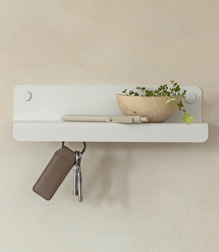 Kazai. Schlüsselbrett 'Holmsen' | Minimalistisches Schlüsselhaken-Design aus Berlin | Moderner Schlüsselhalter mit Ablage aus Metall | Schlüsselboard als Flur Möbel für die Wand | Weiß