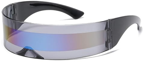 RuiJOTWAT Futuristische Sonnenbrille, Blau-Silber verspiegelte Gläser, Sonnenblende, Sonnenbrille für Maskenballparty