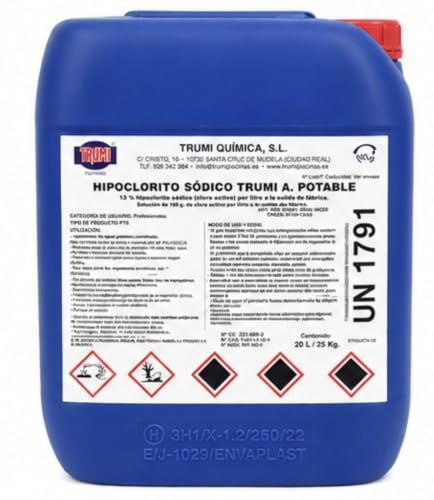 Hipoclorito sódico 15% Especial Piscinas 20 L. Cloro liquido sin Gases