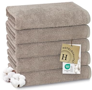 ZOLLNER 5er Set Duschtücher in 70x140 cm - weiche und saugstarke Handtücher in Fango - mit praktischem Aufhänger - waschbar bis 95°C - Baumwolle - Hotelqualität
