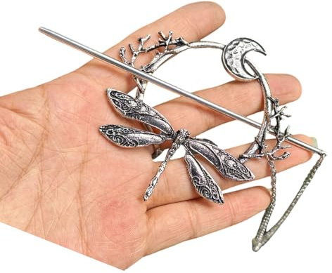 alloneslife Haarnadel mit Libellen, Antik-Silber, Metall, Haarstyling-Accessoire, Haarstab für Damen, elegante Hochsteckfrisuren, sicher
