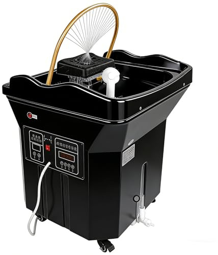 Naturalpowev Equipo para Head SPA, Lavacabezas con Doble Control de circulación y función de fototerapia, Tanque de Agua de 60 L, para relajación del Cuero cabelludo y Tratamiento capilar Black-Set1