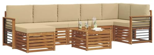 vidaXL Sofagarnituren 8 pcs Natur und Beige Massivholz Akazie, Garten, modernes Sofa-Set für draußen, gemütliche Terrasse, langlebige Lounge und Entspannung