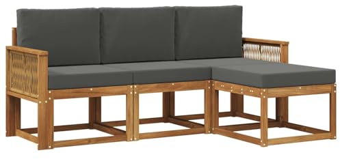 vidaXL Outdoor-Sofagarnitur 4 pcs Natur und Anthrazit Polyester, Garten-Sofa, modernes Eckmöbel, Lounge und Terrassen Sitzplatz für gemütliches Patioset
