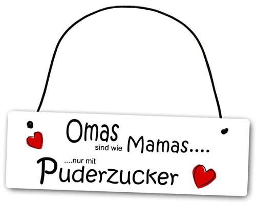 Homeyourself Metallschild Omas sind wie Mamas nur mit Puderzucker Oma 25 x 8 cm aus Alu Verbund (Alu, Kunststoff) für In- und Outdoor Deko Schild Dekoschild Wandschild außen und innen