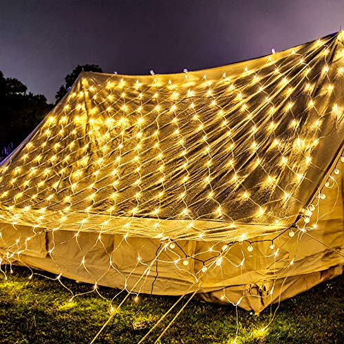 AufuN LED Lichternetz 3 x 2 m Vorhang Lichter Netz Beleuchtung Deko Weihnachten Net lights Halloween, Hochzeit, Party oder Stimmung Lichter 250LEDs Warmweiß