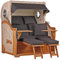 MR. DEKO® Strandkorb Baltikum 2,5-Sitzer Teak | PE Geflecht Shell | Volllieger Strandkörbe aus Teakholz mit 2 Bullaugen & Fußablagen | Polster mit 4 Kissen | Strandstuhl (Dessin 548)