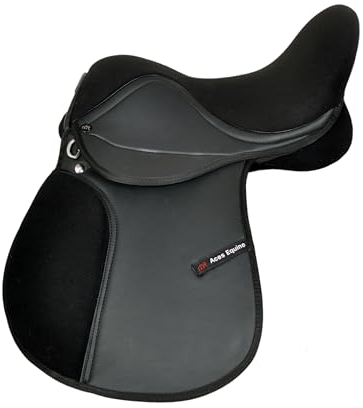 Aces Equine Synthetischer Universal-Sattel mit Wildledersitz, Breite Passform, D-D, 22,9 cm, Schwarz, Größe 36,15,16,17,18