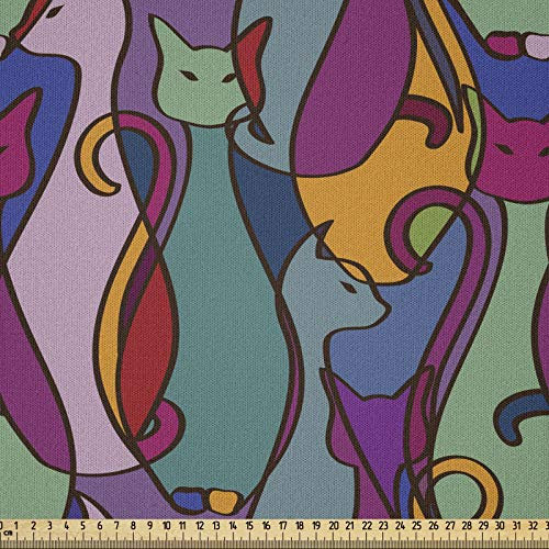 ABAKUHAUS Katze Stoff als Meterware, geometrische afrikanische, Microfaser Multi Zweck Dekostoff für Kunsthandwerke, 3M (230x300cm), Lila Teal