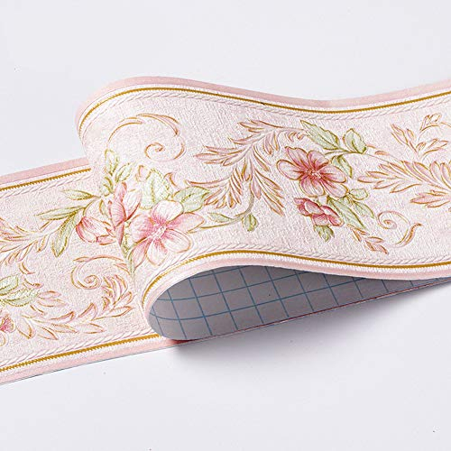 Frise de papier peint imperméable à l'eau - Motif floral 3D - Autocollant amovible - Pour cuisine, salle de bain - Banggo - 10,6 x 500 cm - Rose