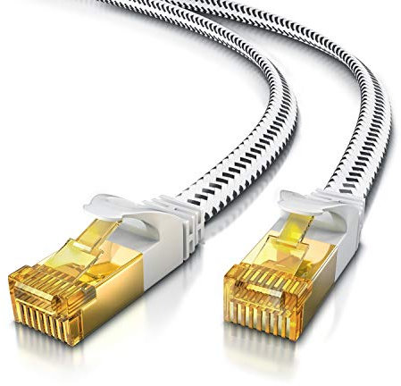 Primewire – 15m - Cable de Red Plano Cat 7 RJ45 - Cable Gigabit Ethernet LAN 10 Gbps - Revestido de Tela - Cable Crudo Patch CAT7 600Mhz - U FTP - Compatible Switch Rúter Modem PC portátil Smart-TV