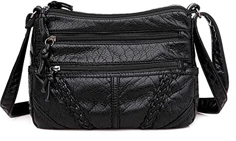 FANDARE Damen Umhängetasche Schultertasche Frauen Crossbody Bag Wasserdicht PU Leder Damentasche Schulterriemen Frauen Abendtasche Citytasche Reise Handtasche Schwarz