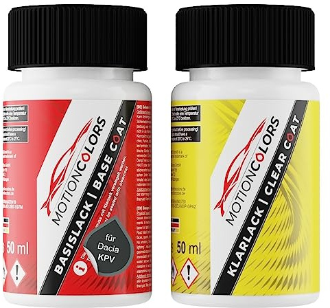 MOTIONCOLORS Gris Islande Metallic KPV für Dacia Lackstift +1K 2x50ml | Island-Grau Metallic, Autolack, Set aus Basislack + Klarlack, Lackfläschchen je 50ml