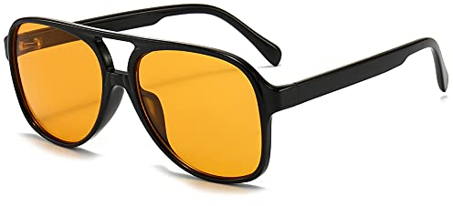 eiTurlutz Klassische Vintage Sonnenbrille für Damen Herren Retro 70er Jahre Sonnenbrille Großer Quadratischer Rahmen Brille Schwarz/Gelb