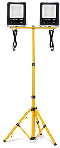 Froadp 2x100W Projecteur à LED Avec Trépied Lampe de Travail en Aluminium Avec Cordon D'alimentation 3m et Prise UE Projecteur de Chantier Avec Protection Contre la Foudre Etanche IP66 (Blanc Chaud)