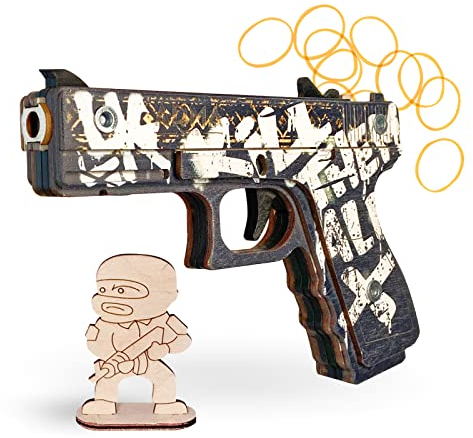 Arma Toys Gummibandpistole Glock Wüstenrebell Holzpistole für Kinder und Erwachsene, 187 x 128 x 28 mm, (AT013s3)