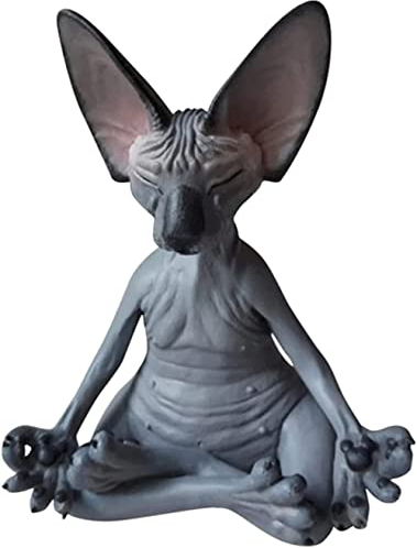 Gladyell Sphynx Katze Meditate Statue Sammlerstück Figuren Zen Yoga Entspannte Pose Buddha Meditation Sphynx Katze Sammlungen Katzenstatue für Home Office Auto Schreibtisch Dekoration (Schwarz)