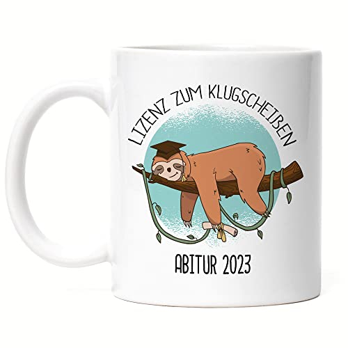 Hey!Print Abitur Tasse 2023 Schul-Abschluss Geschenk Faultier Kaffeetasse Bestandenes Abi