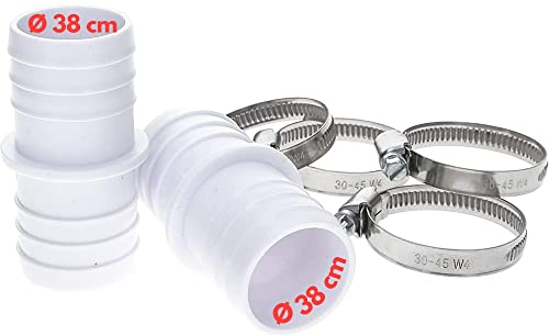 Amapool Schlauchtüllen Set I 2x 38/38mm Schlauchverbinder für Poolschlauch I 4x W4 Edelstahlschellen V2A ø 30-45mm I Pool Zubehör 6-teilig