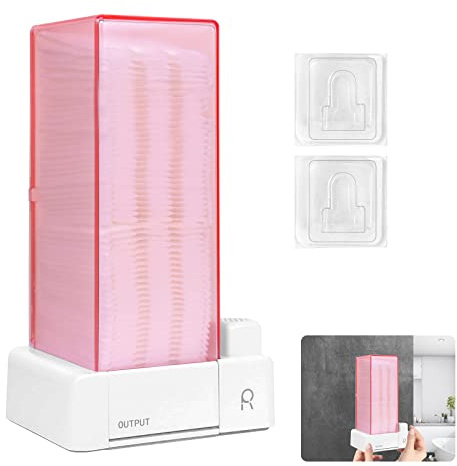 Aukiron Automatic Cotton Pad Holder, Square Press Out Cosmetic Cotton Makeup Removers Pad Holder, Makeup Cotton Organizer Container Dispenser Storage Display Rack(Pink)