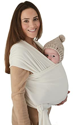 Mushie Tragetuch für Neugeborene & Babys | 100% Bio-Baumwolle | Mit einer integrierten Tasche | von 3,6-14,9 kg | Atmungsaktiv, um Überhitzung zu vermeiden | Ivory