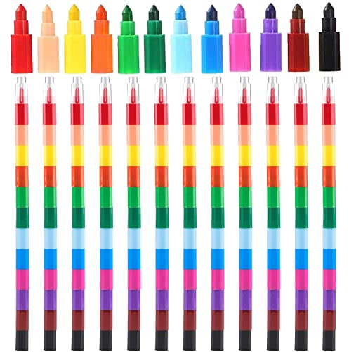 Graplan 12 Stück Stapelbare Buntstifte, Wachsmalstifte, Spitzen Kreide Buntstifte, Regenbogen Stifte ideal als Mitgebsel Kindergeburtstag