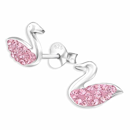 Monkimau Pinker Schwan Ohrstecker Ohrringe aus 925 Silber Schmuck Silberohrringe Medizinisch für Kinder Mädchen Damen Frauen