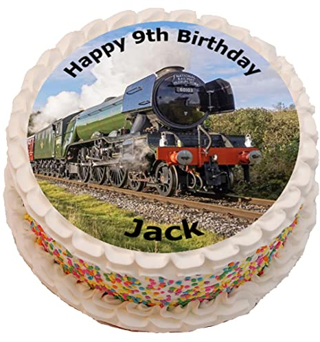 Flying Scotsman Train Personalised PRE-CUT Cake Topper 7.5 Inch Round Edible Icing Sheet Birthday Decoration