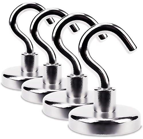 Sensei 4 pezzi Magnete al neodimio con gancio Ø32 x H45 mm, magneti a gancio extra forti capacità di carico 24 kg