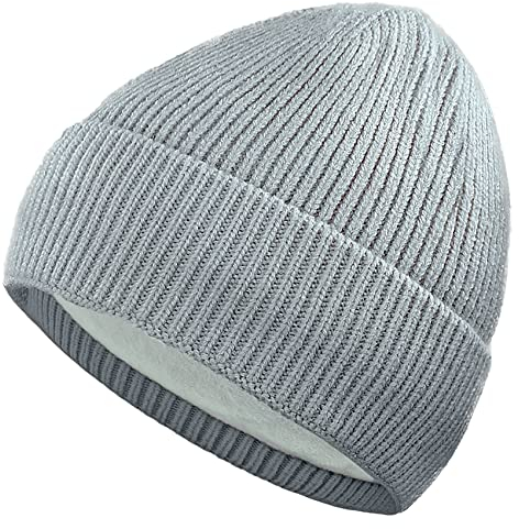 Fleece-gefütterte Mütze für Damen und Herren, warme Wintermützen für kaltes Wetter, Totenkopfkappe S-K-H-1, GRAU, M