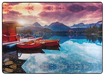 ALLOCS Scenic Lake Area Teppich Anti-Rutsch Wohnzimmer Fußmatte Schlafzimmer Teppich Home Decor Zimmer Bodenmatte 203 x 148 cm