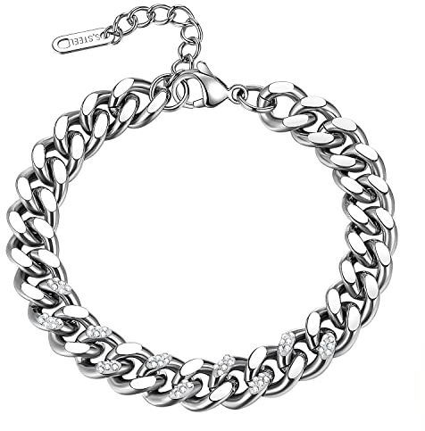 Cupimatch Königskette Armband Herren Edelstahl Biker Armband, Panzerkette Kubanische Kette Rechteck Armketten Fahrradkette Motorradkette Hochglanz Poliert Rock Armreif Silber